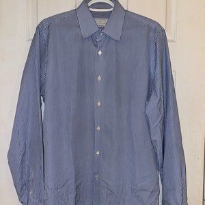 Prada Men's Stripe Down Button Shirt Blue and White Size 42, Collar 16.5